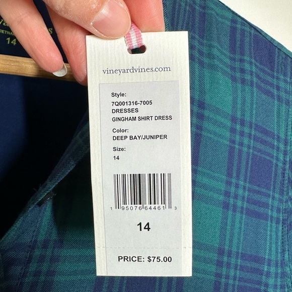 VINEYARD Vines Girl's Hudson Blue and Green Plaid Shirtdress Size 14 - Picture 6 of 8